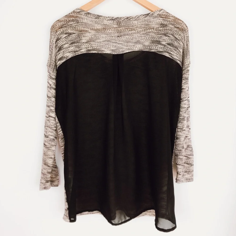 Yuni Los Angeles Embellished Sheer Back Sweater Grey Black Gray Women’s Small
